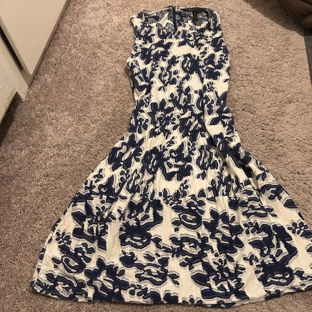 BCBGMaxAzria Blue and White Pleated Tiered Sundress